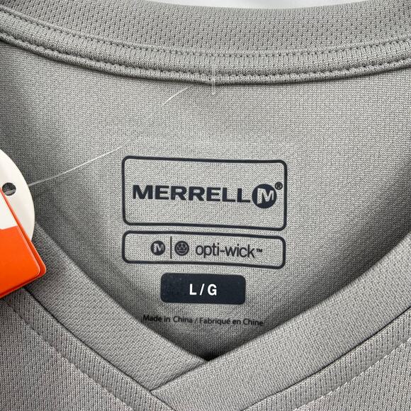 Merrell Barefoot Tech Tee Shirt Size L Gray Opti-Wick Shirt UPF Sun Protection - Picture 2 of 13